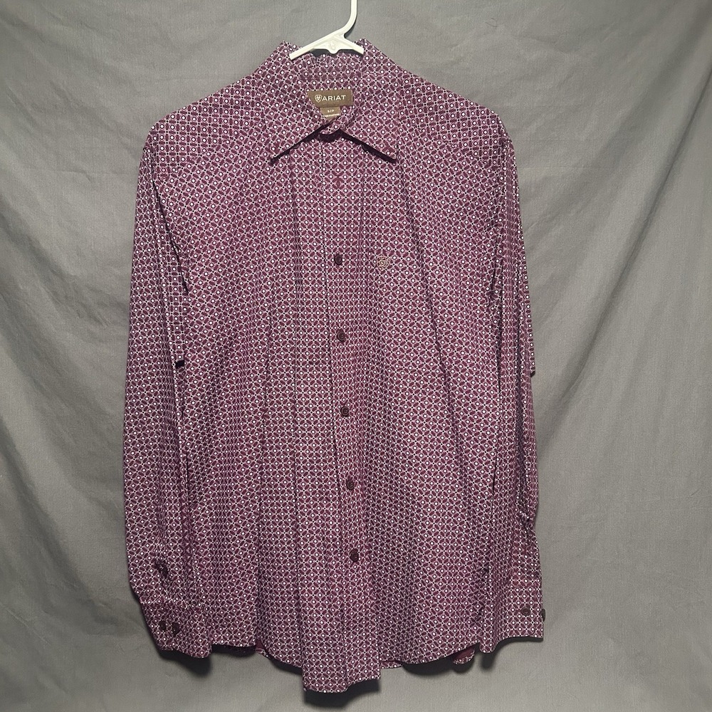 Ariat Long Sleeve Burgundy Western Geometric Pattern Women's Button Shirt Size S
